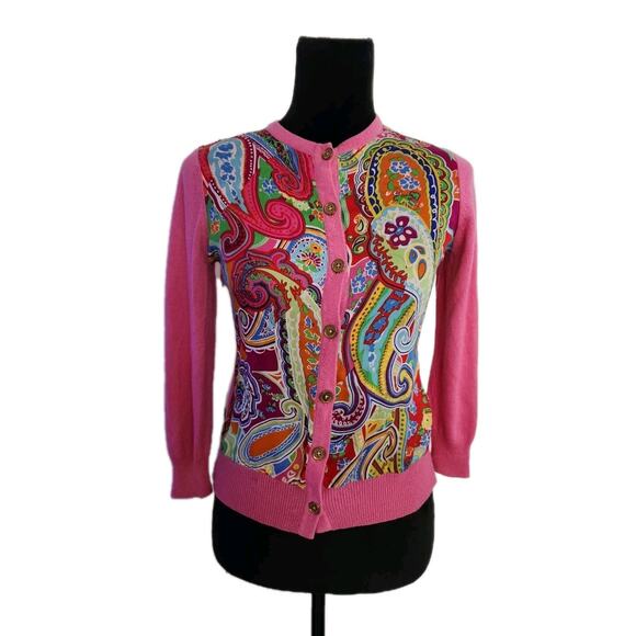 Vintage 90’s Paisley Ralph Lauren Silk Cashmere Pink Cardigan Size P small - Picture 1 of 8